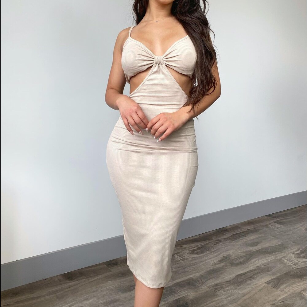 Tori Ribbed Dress- Nude